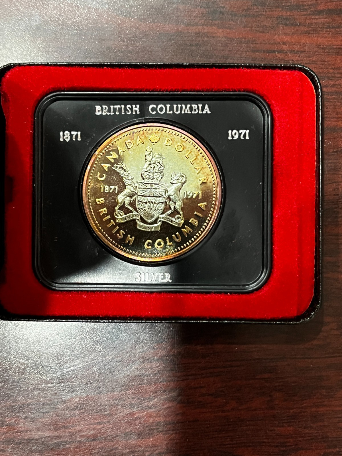 1971 CANADA BRITISH COLUMBIA CENTENNIAL BEAUTIFULLY TONED SILVER DOLLAR W/CASE