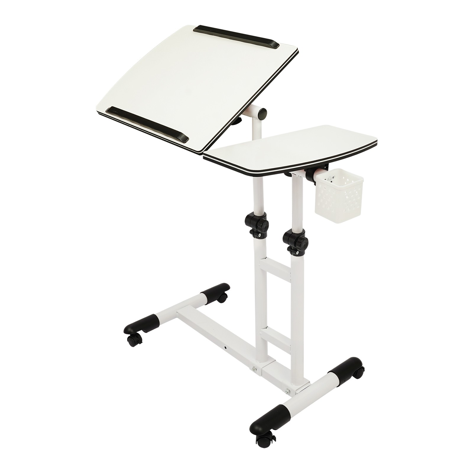 Side Table w/Wheels,Height Adjustable Computer Table,Free Standing Writing Table