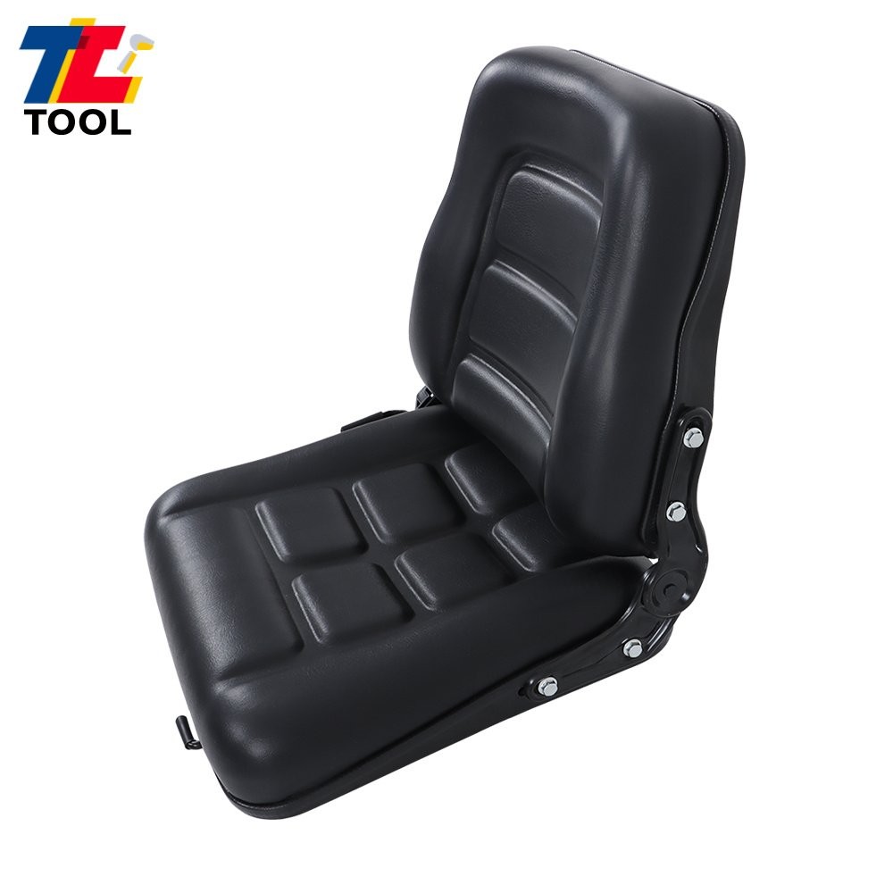 Universal Fold Down Forklift Seat with Adjustable Angle Backrest 0-90° Black