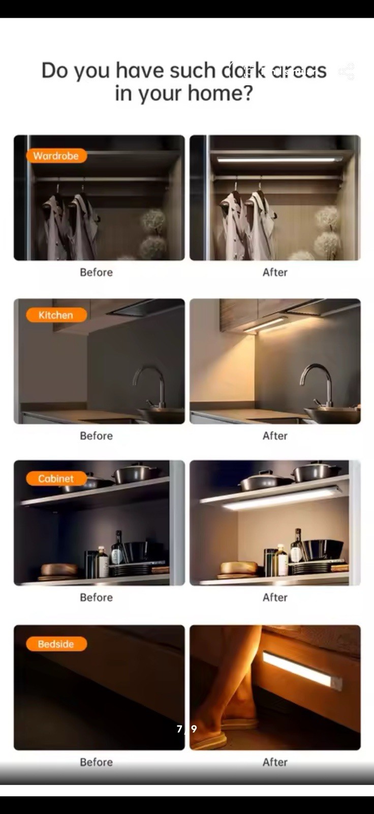 USB Motion Sensor LED Light Under Cabinet Closet Kitchen Magnetic Lamp