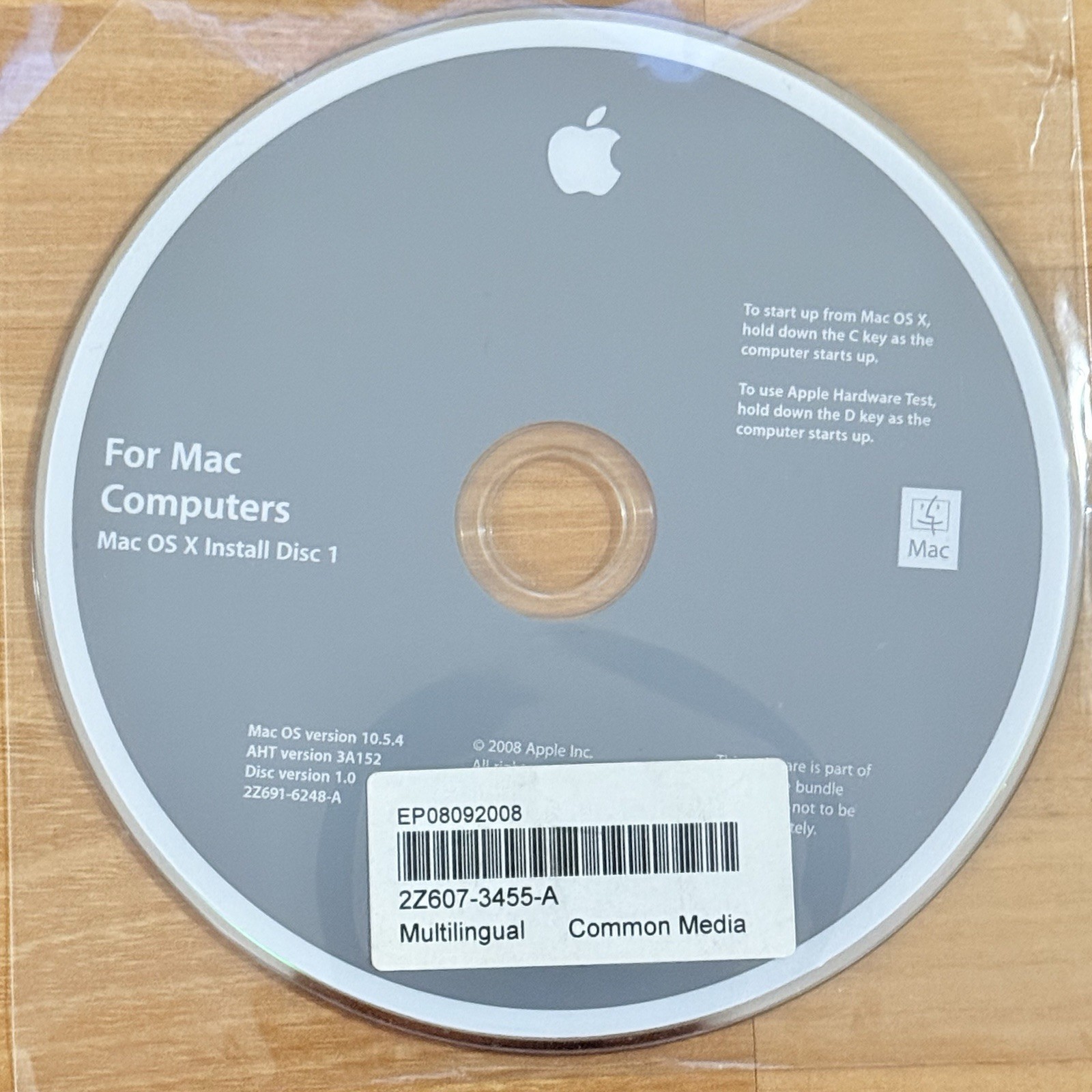 Apple Mac Computers OS X Install Disc 1 & 2 Version 10.5.4 2008 Not Tested