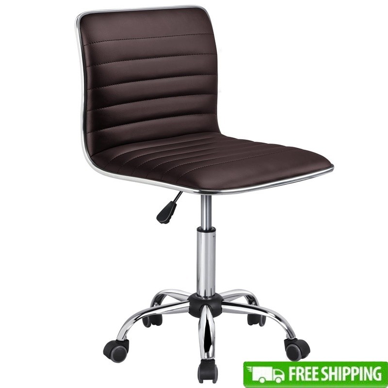 Adjustable Armless Swivel Faux Leather Office Chair Low Back Ergonomic New