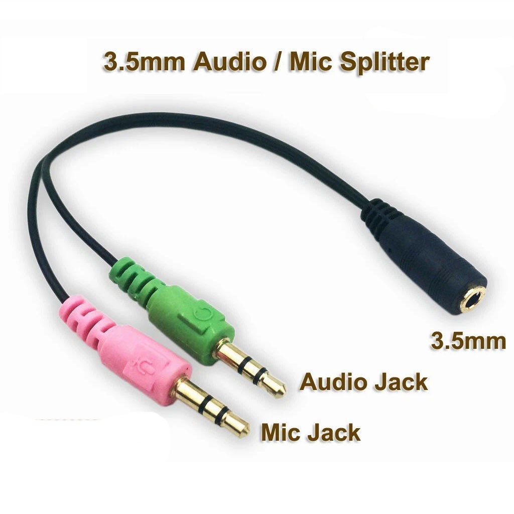3.5mm Stereo Audio And Mic Male Plugs to Dual Female Adapter Splitter Cable