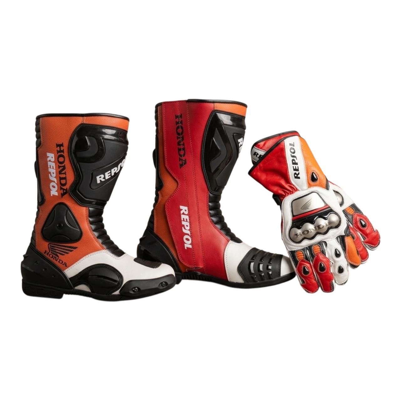 Honda Repsol Motorcycle Racing Boots + Gloves Set MotoGP Motorbike Riding Gear