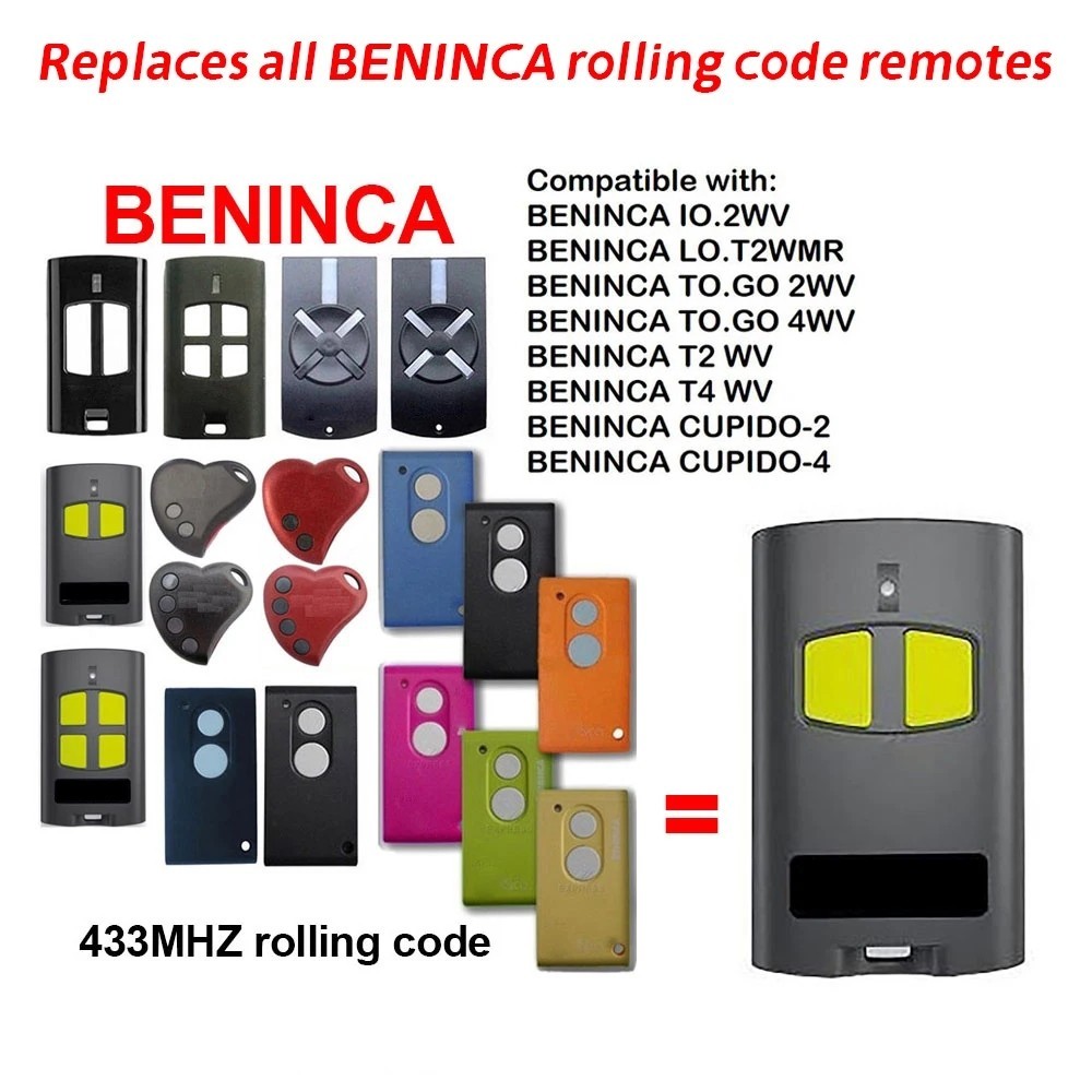 Beninca Remote Control TO.GO2 VA 2-Cannel 433MHz Rolling Code ARC Key Fob KEYS