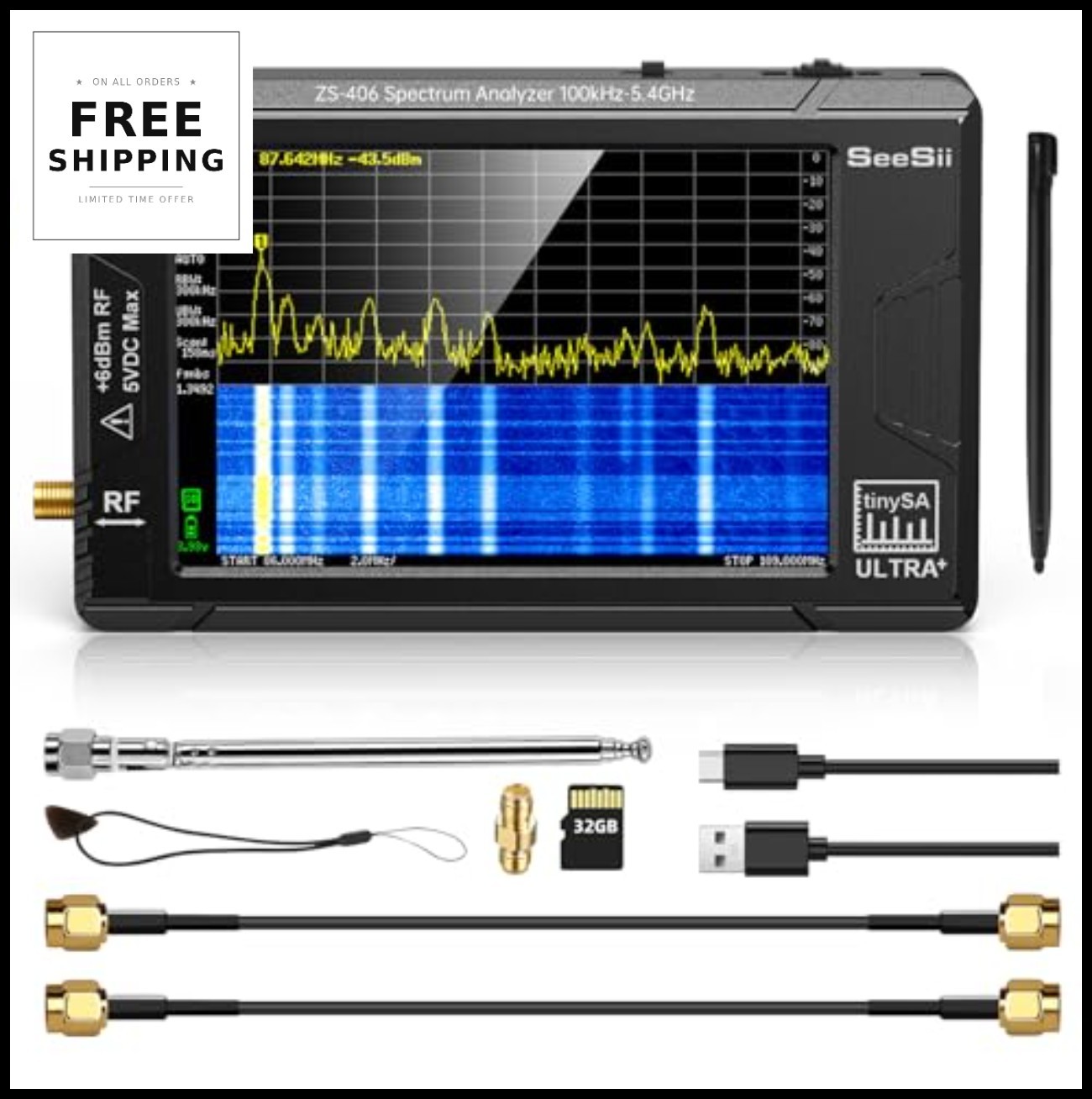 Spectrum Analyzer 100kHz 5.4GHz Handheld 4 Inch Touchscreen 2 in 1 Signal