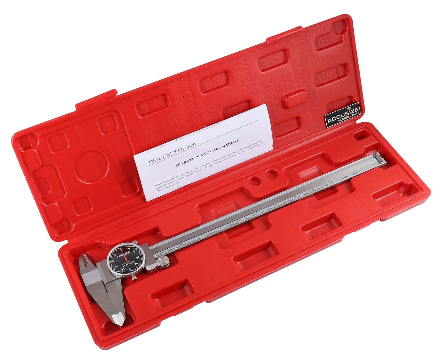 Black Face Red Needle Dial Caliper 0-12 in, P920-B212 | 0.001 in Resolution