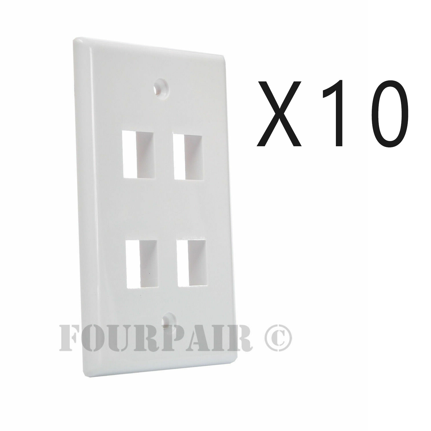 10 Pack Lot - Keystone 4 Hole Port Jack Wall Face Plate Network CAT5e CAT6 White