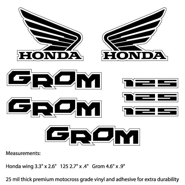 Honda Grom Decals black w/ white background FREE SHIPPING!