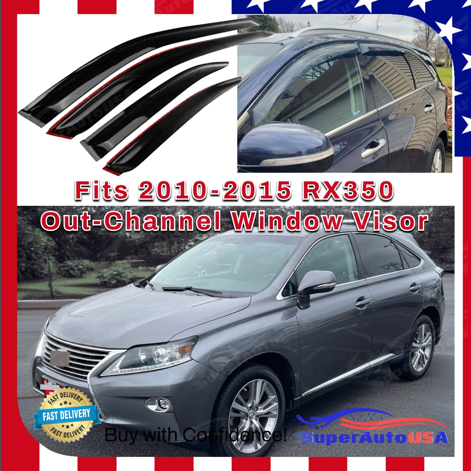 For Lexus RX350 RX450H 2010-2015 Window Visor Rain Guard Sun Vent Wind Deflector
