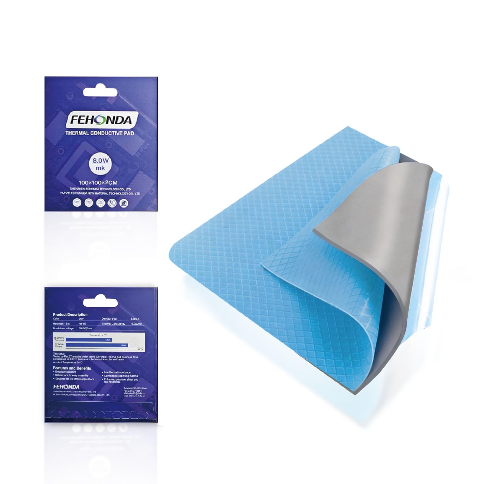 8 W/mK 100 x 100 x 2 mm Tear-Resistant Thermal Pad, Non Conductive Thermal Pa...