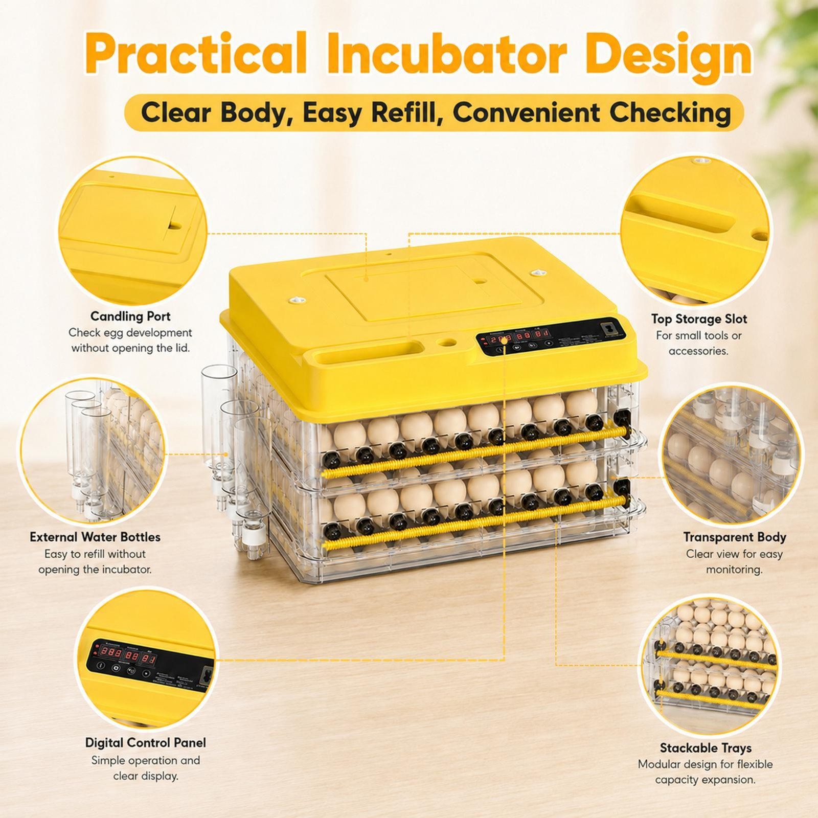 Automatic 216 Eggs Incubator Temperature Control Digital Chicken Egg Hatcher
