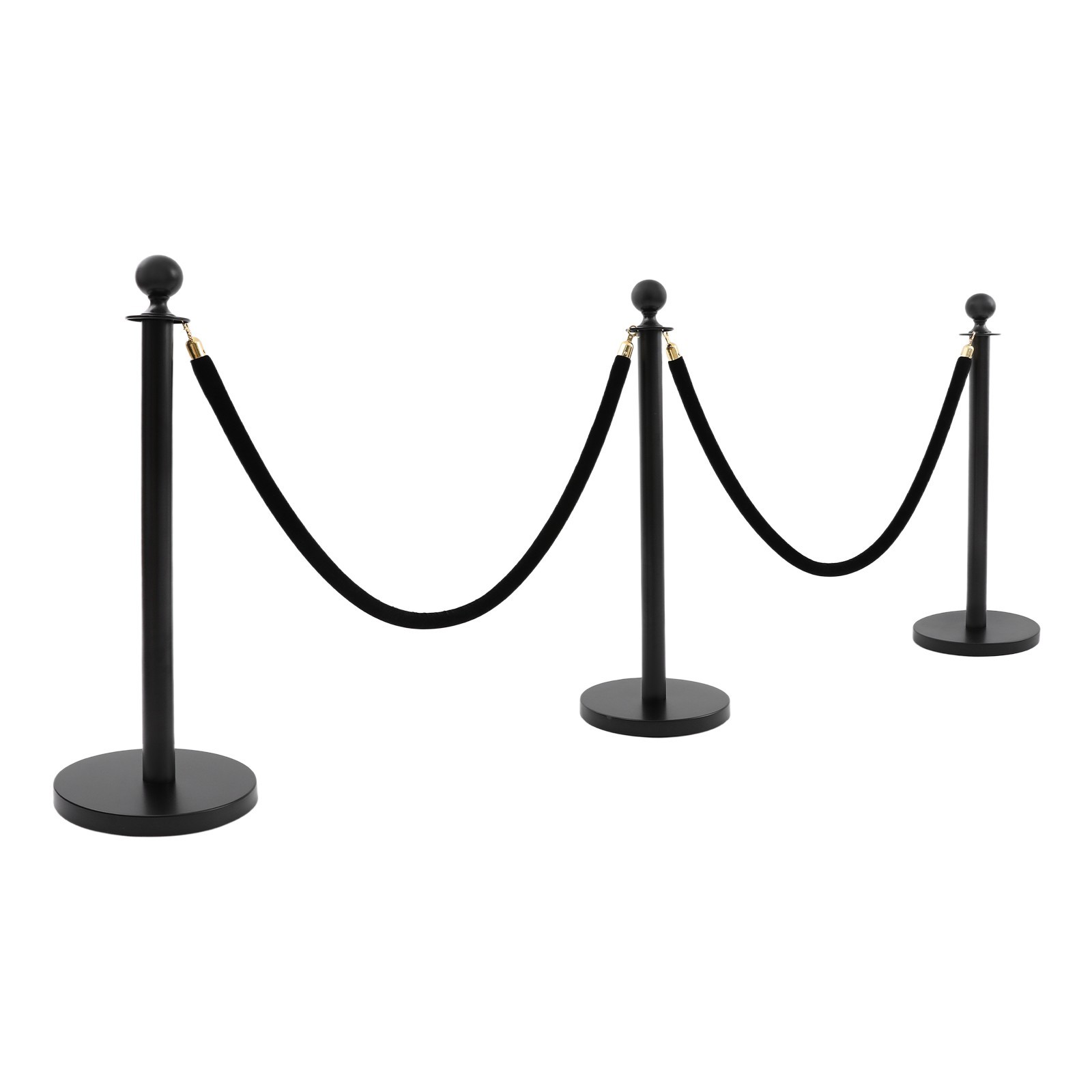 6 PCS Black Stanchion Posts Queue Pole with 4 1.5M Ropes Crowd Control Barrier
