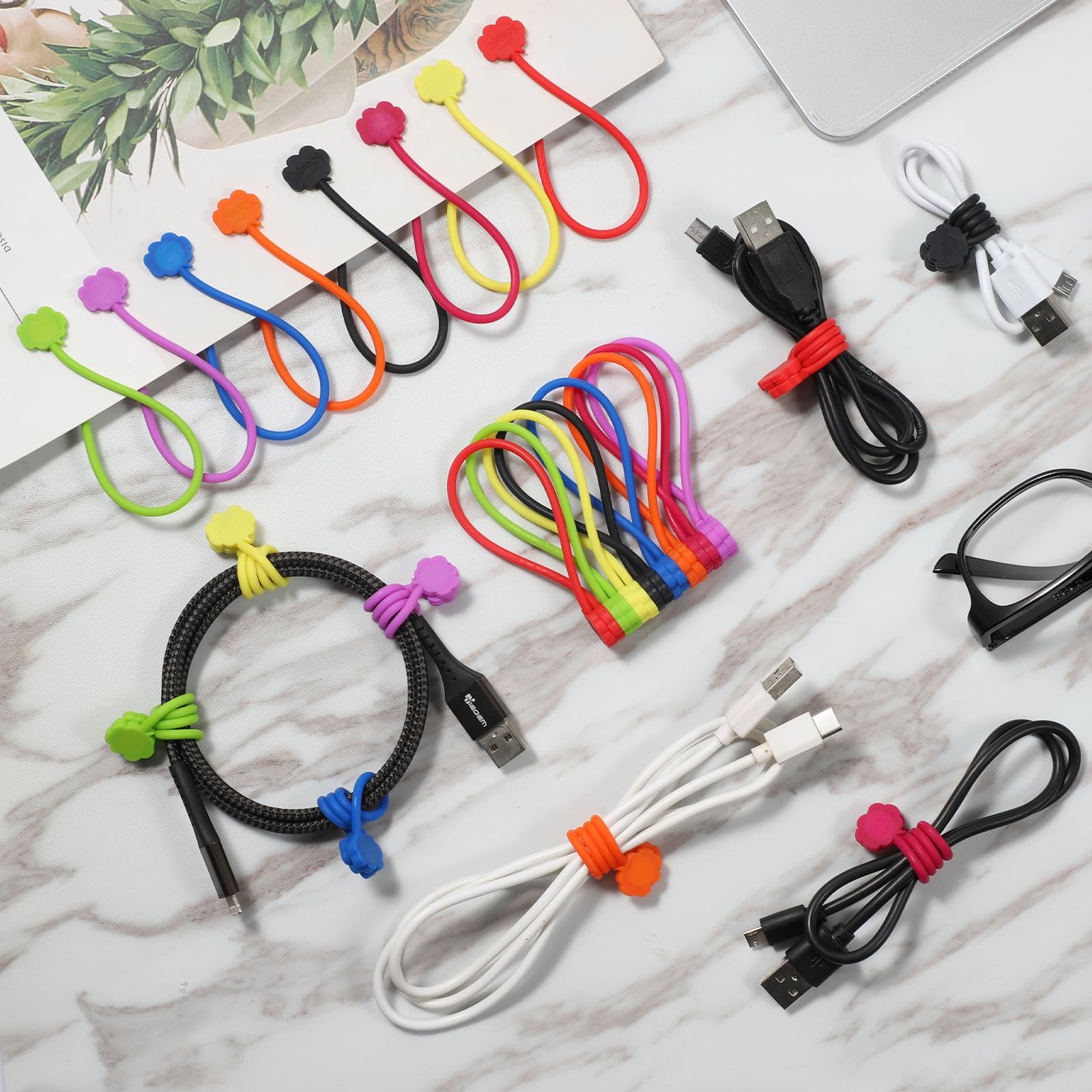 Magnetic Cable Ties, 24 Pack 7.2" Magnetic Cord Organizer Cute Cloud Design Ties