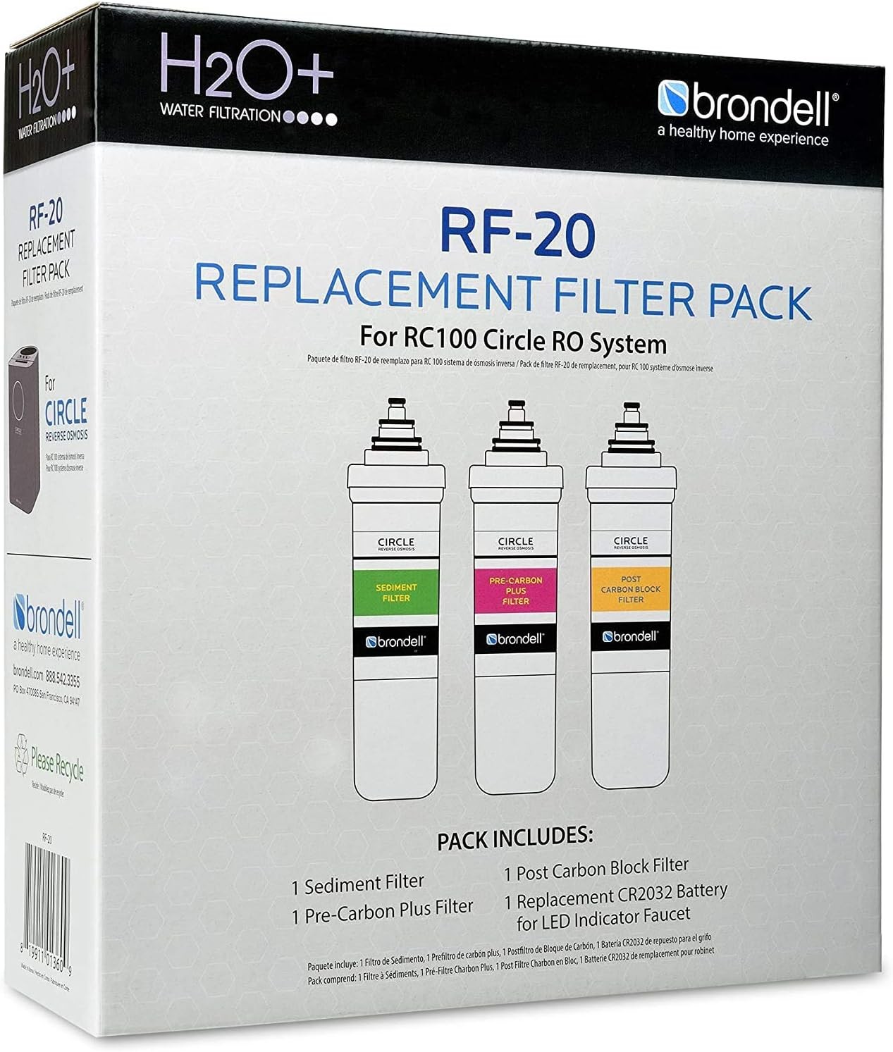 Brondell RF-20 Water Filter Replacement for Circle, Sediment and Carbon Block