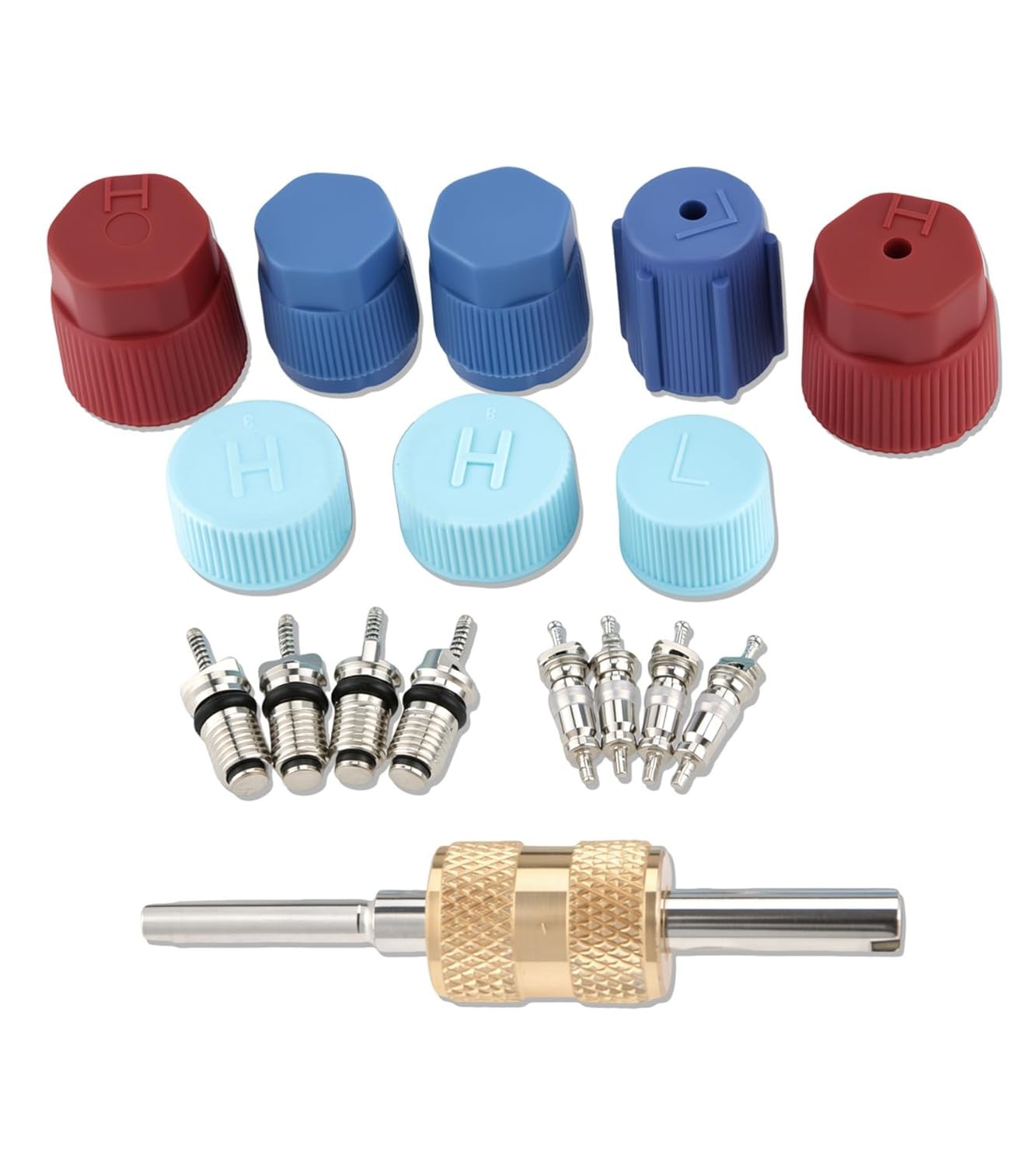 17Pcs Air Conditioning Valve Core Kit R12 Schrader Valve Cores Accessories