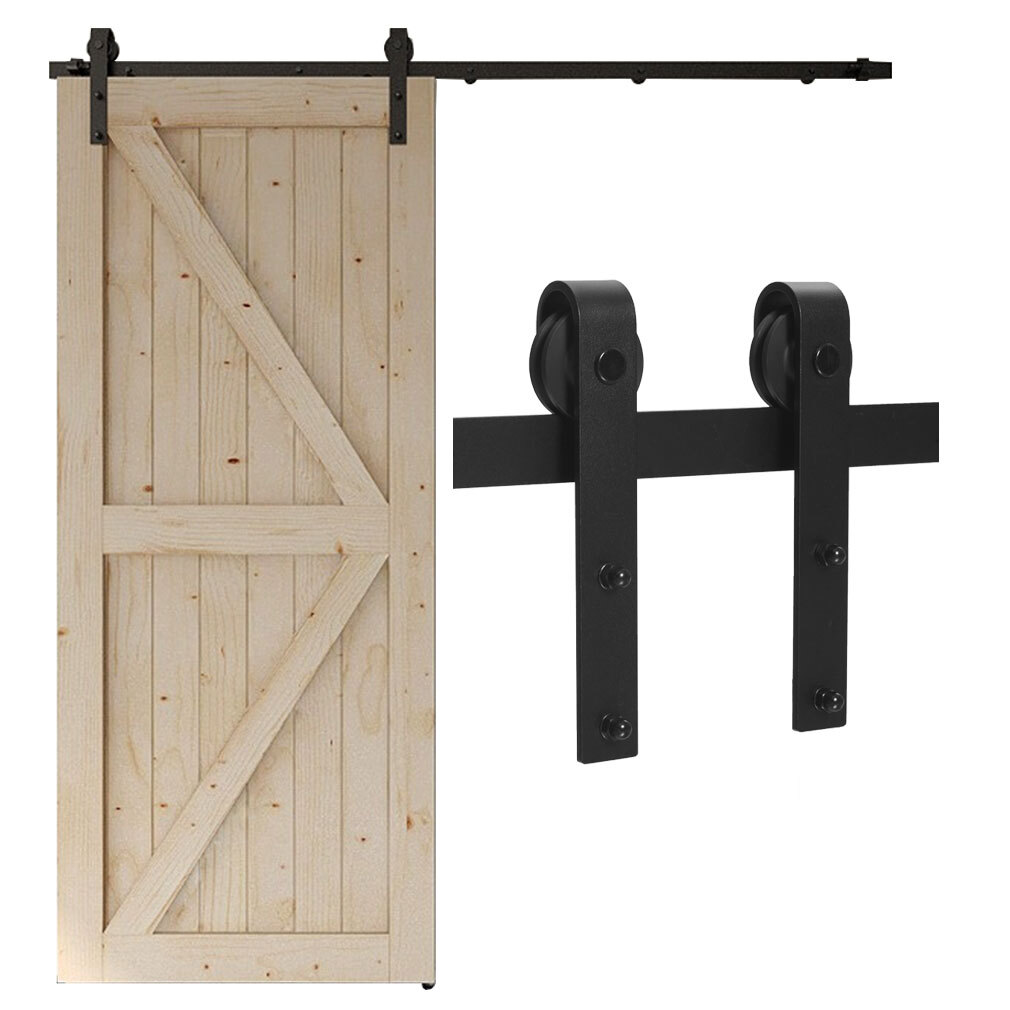 CCJH 5-12FT Heart Shape Sliding Barn Door Hardware Kit with Wall Floor Guide