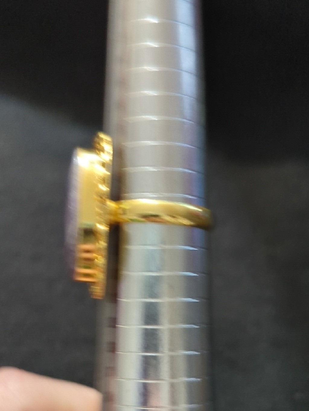Gold Plated Purple Amethyst Gemstone Oval Statement Ring - Size 9.5