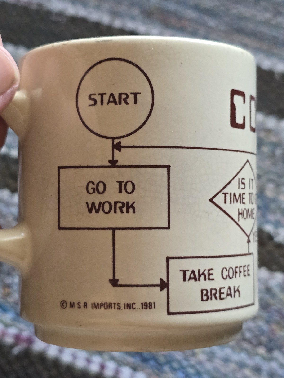 1981 vintage computer cup flow chart compu-mug MSR Imports compu mug programming