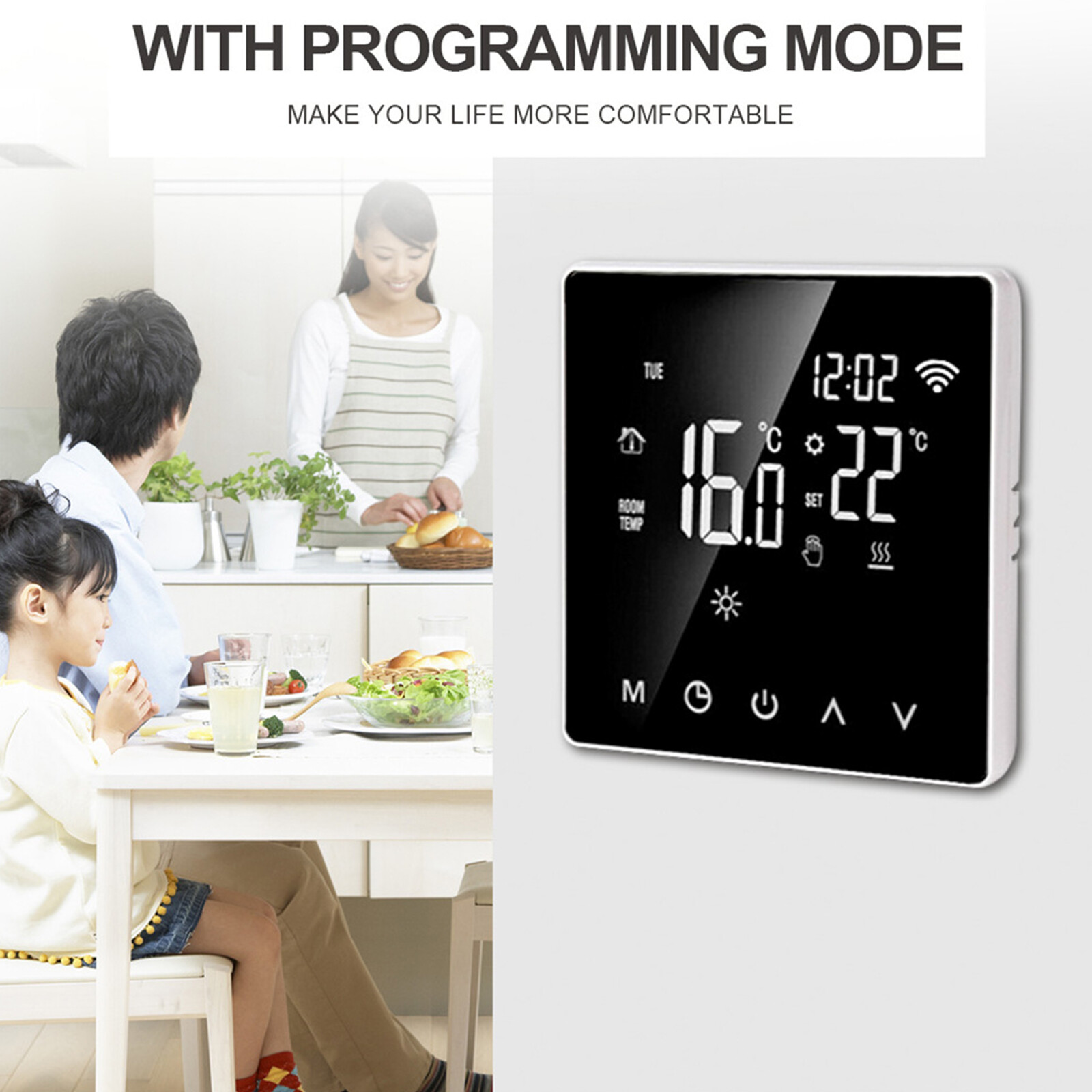 Smart Home Thermostat Programmable Wireless Room Sensor Digital App Control.