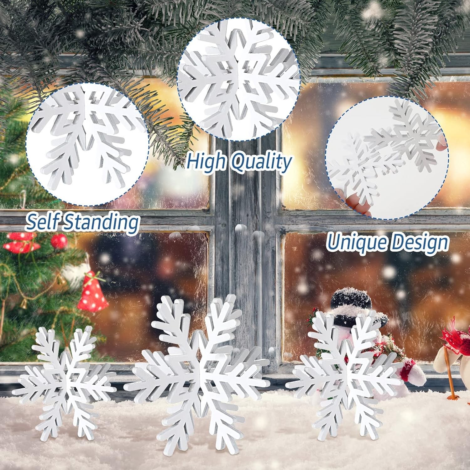12 Pc Wooden Snowflake Table Decor White