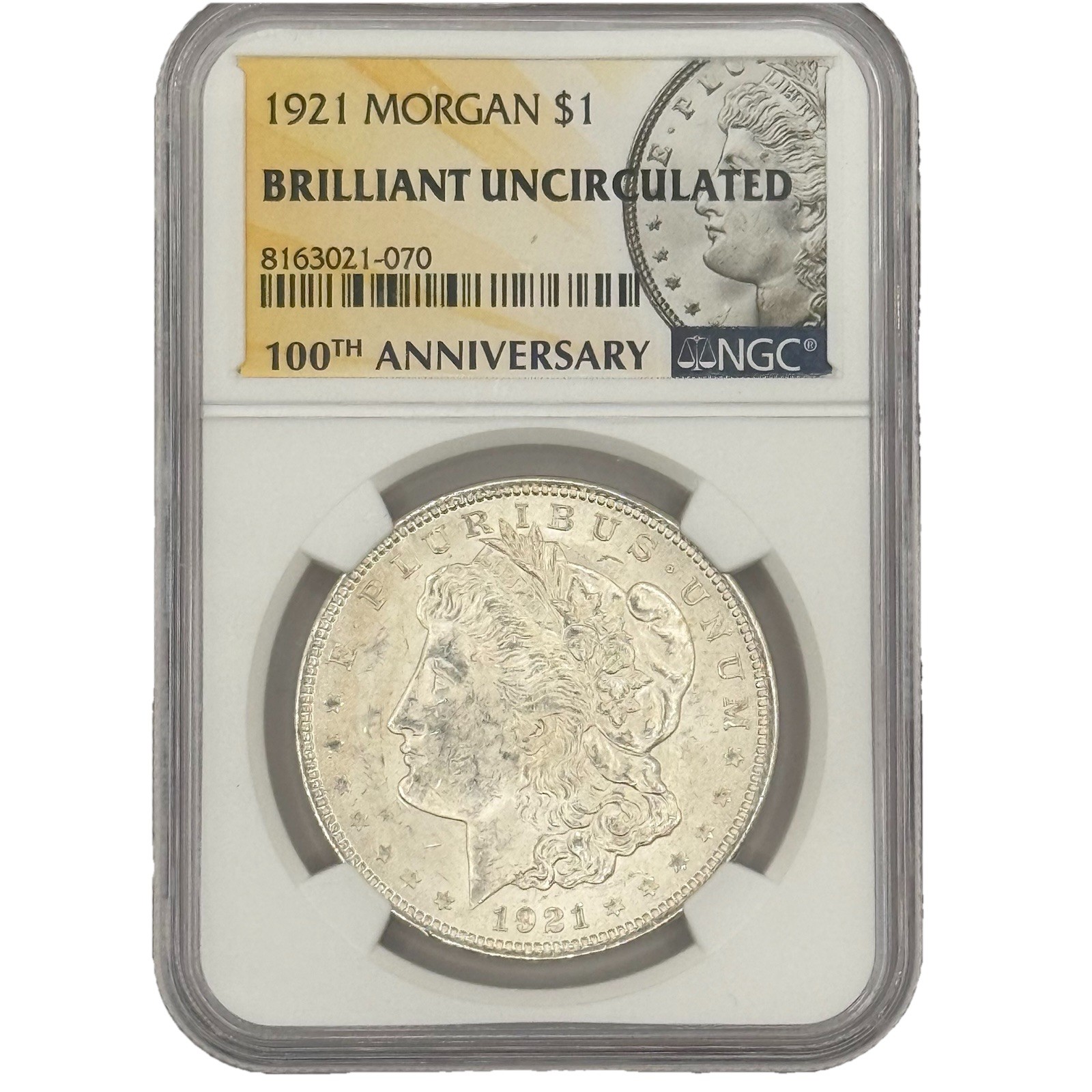 1921 Morgan Silver Dollar Brilliant Uncirculated NGC 100th Anniversary Label