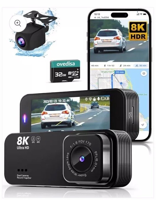OVEDISA 8K Full UHD Dash Cam Front and Rear - Open Box