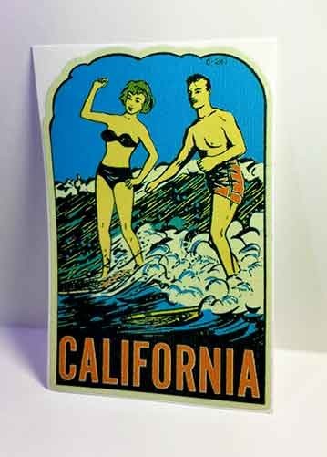 California Surfing Vintage Style Travel Decal / Vinyl Sticker, Luggage Label