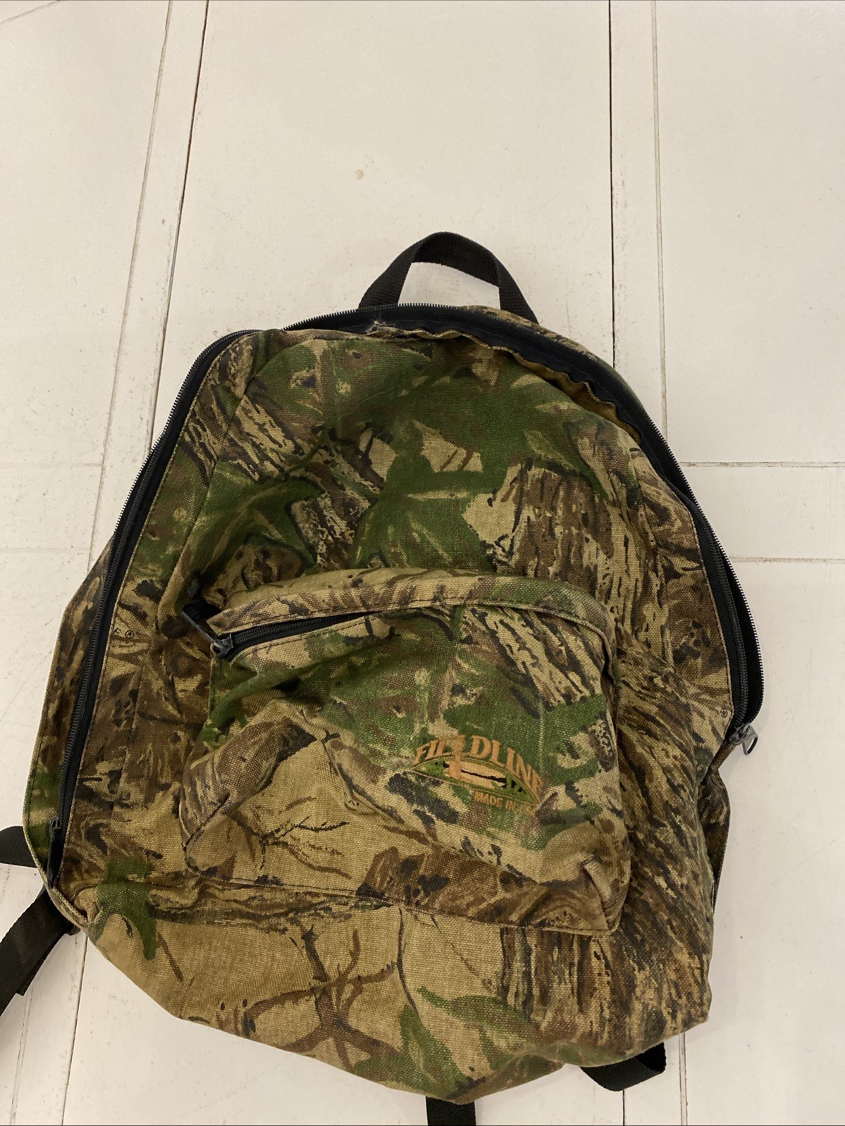 Vintage Fieldline Realtree Camo Canvas 2 Pouch Backpack Hunting Hiking USA MADE