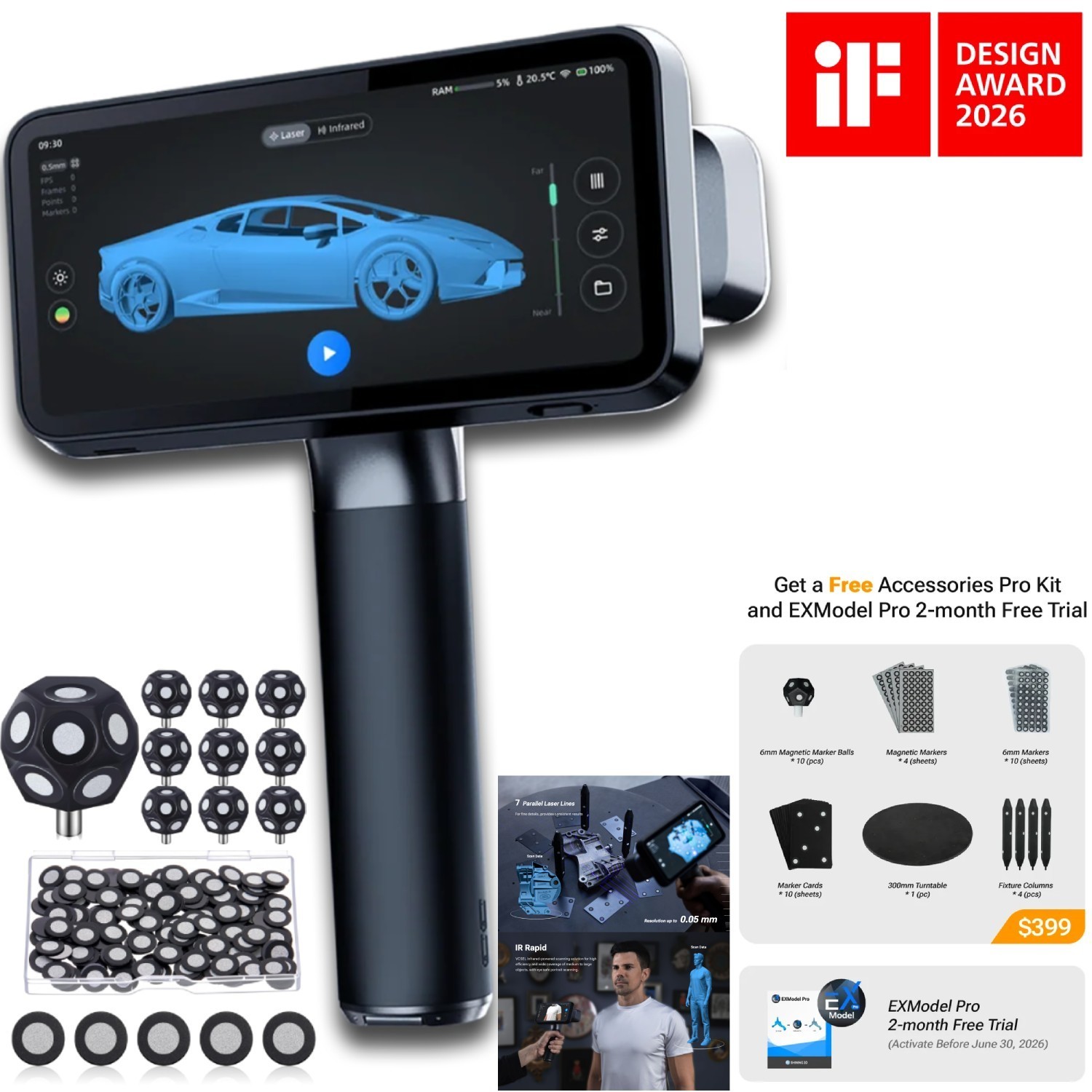 Shining3D [ EinScan Rigil ] Wireless 3D Laser Scanner with Scanning SW & Kits