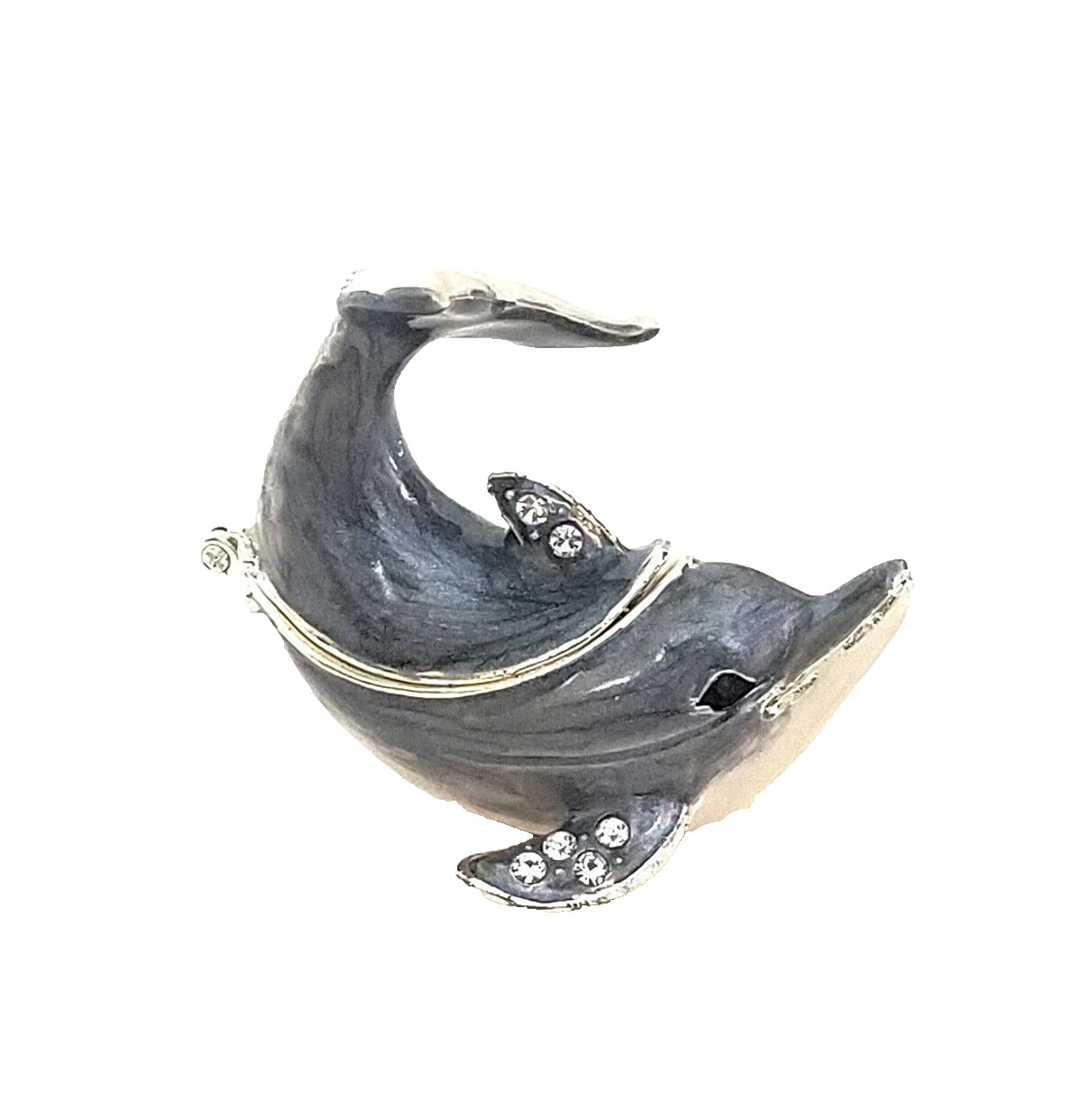 Adorable Dolphin Pewter Bejeweled Hinged Miniature Trinket Box Kingspoint
