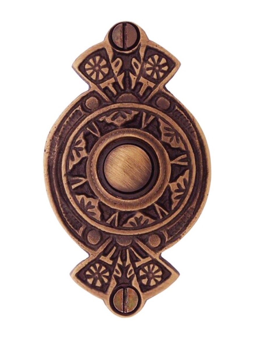 NEW Oriental Pattern Cast Brass Doorbell Button, Antique Bronze Finish