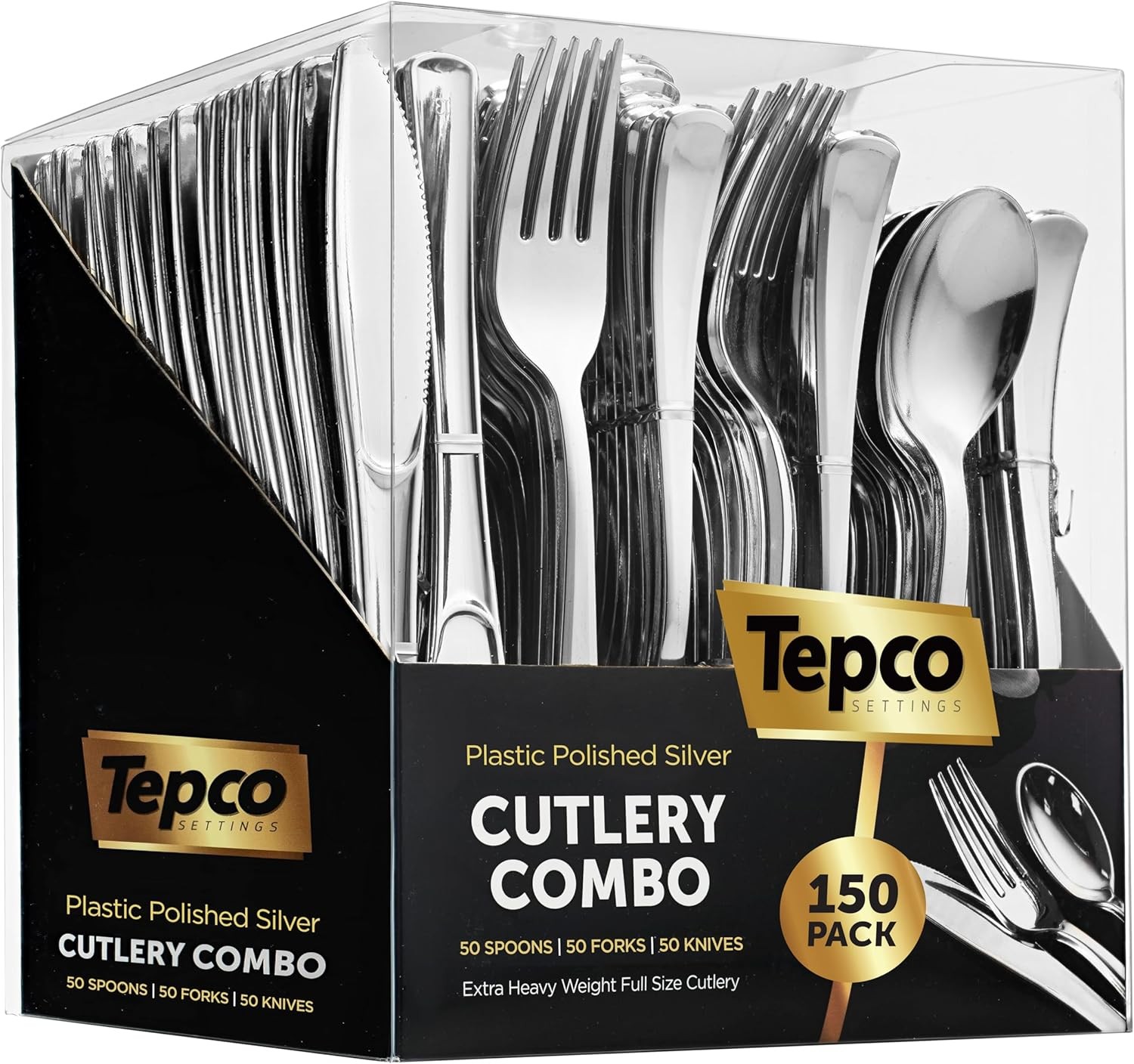 150 Sier Plastic Sierware Set - Disposable Flatware Cutlery - 50 Forks