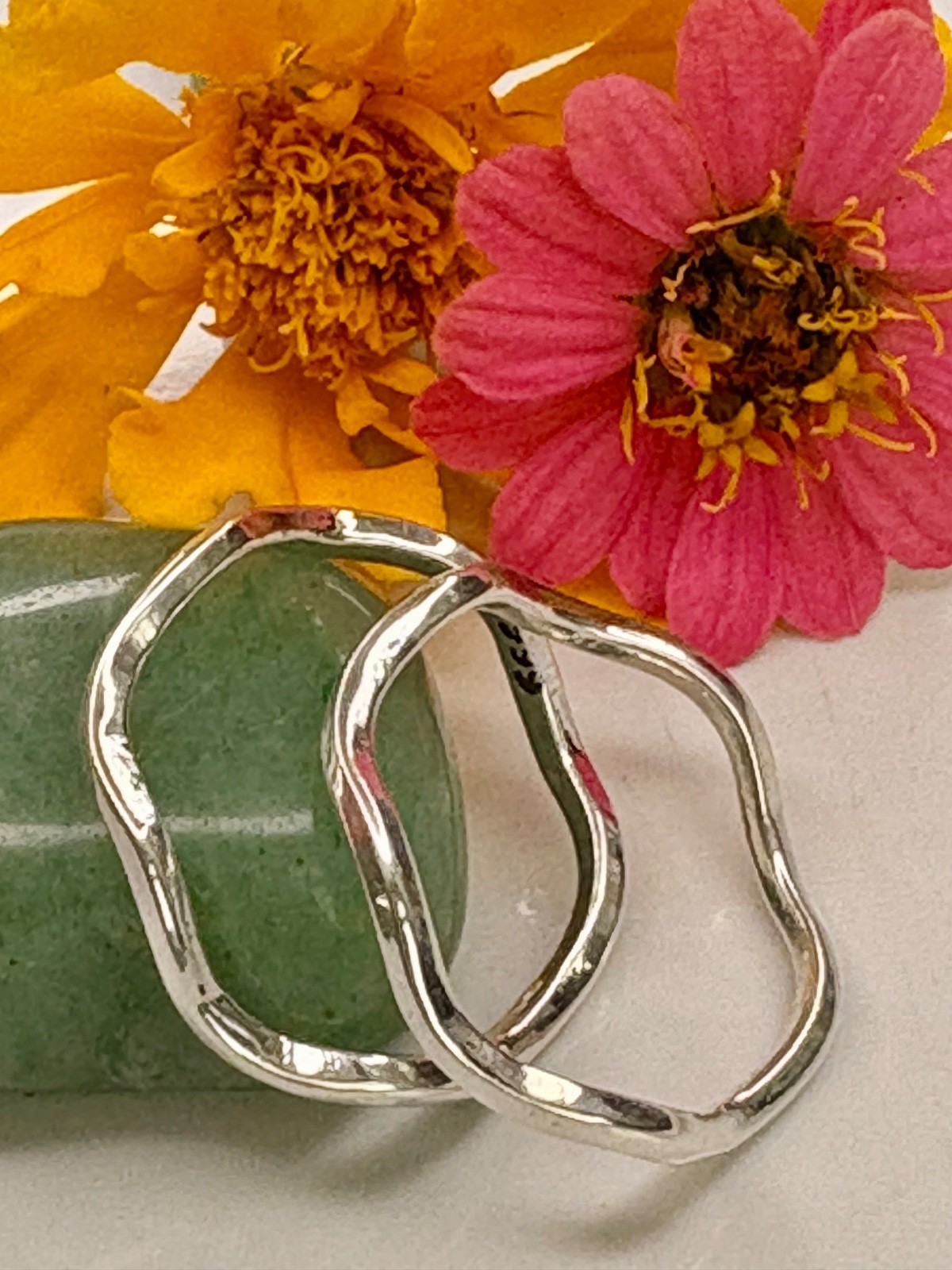 hand made fine silver 999. stacking Minimalist thin ring Big waves . 1 ring