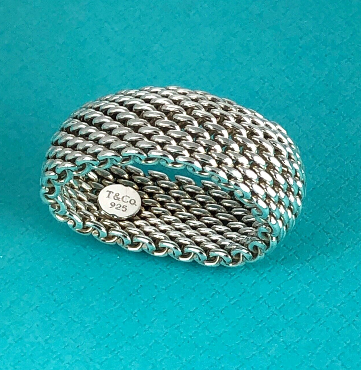 Size 5 Tiffany & Co Somerset Mesh Weave Flexible Dome Ring in Sterling Silver