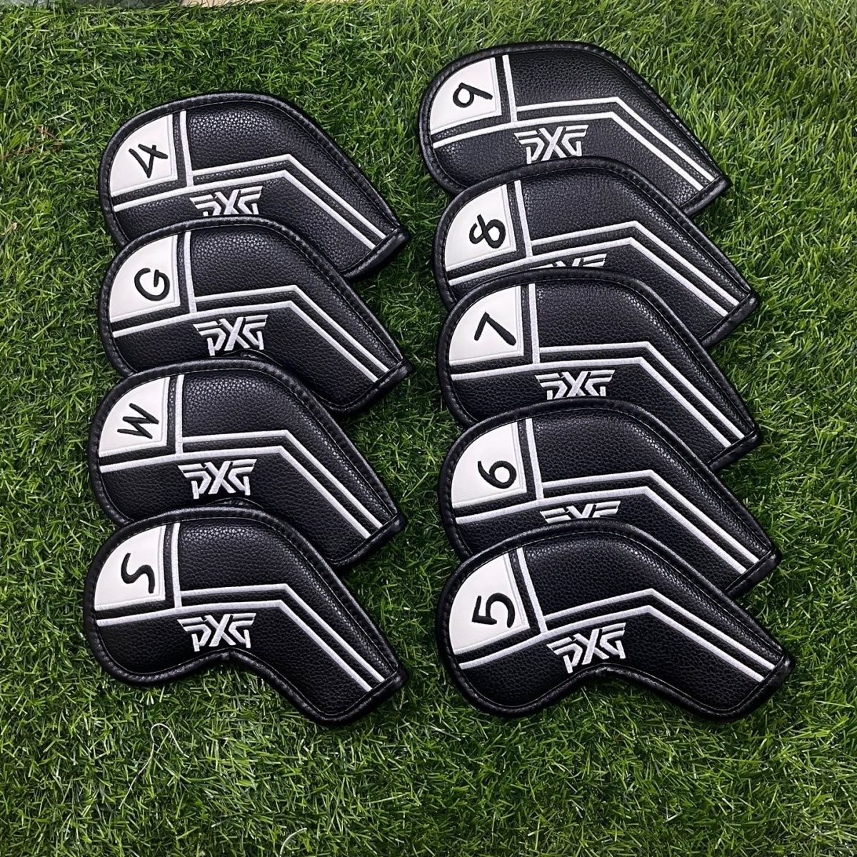 9Pcs PXG Golf Club Iron Headcovers Covers Leather Magnetic Black & White
