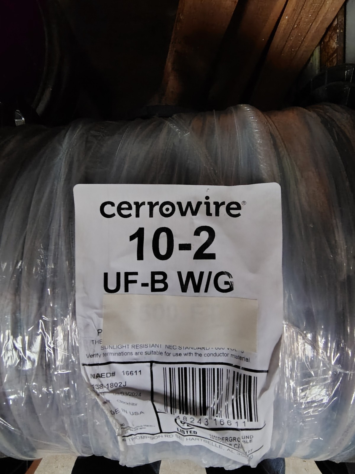 10-2 UF-B Electric Cable 125' Roll Solid Copper Wire Electric Underground Burial