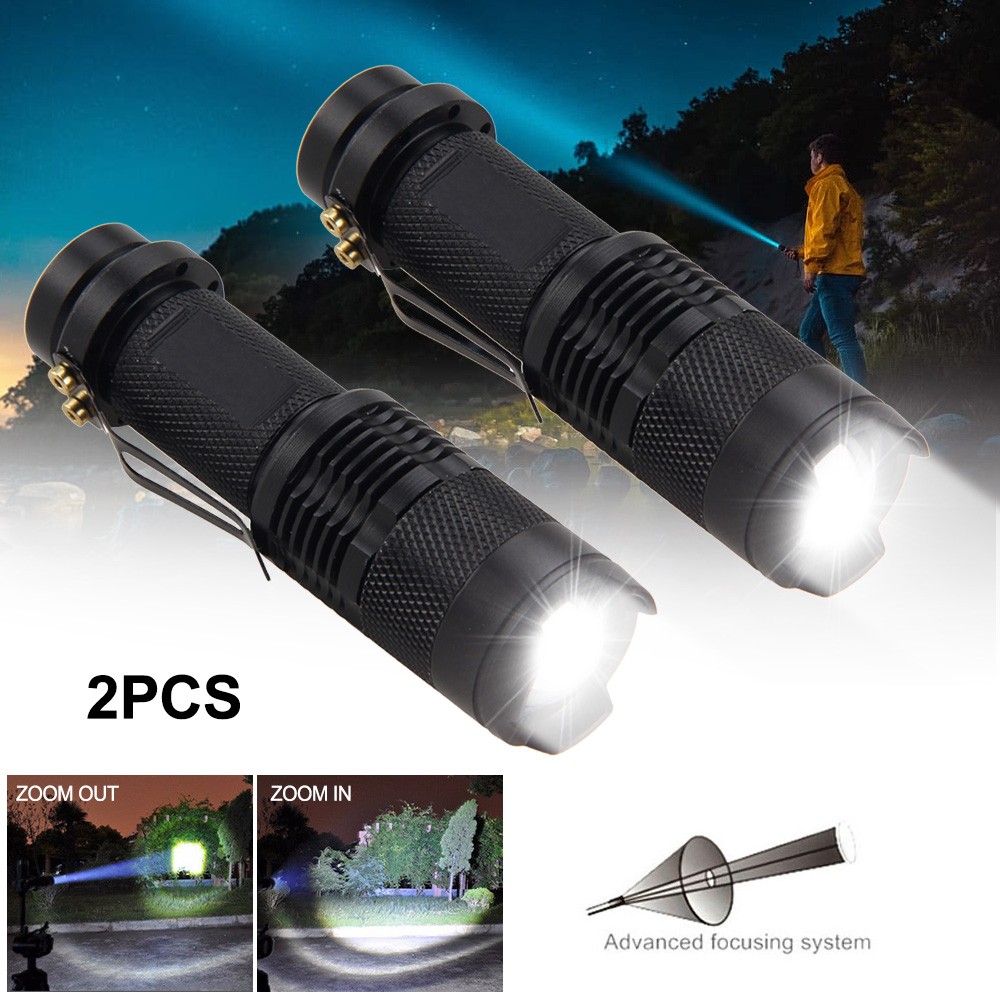 2 Pack White Light Flashlight 3 Modes LED Hunting Camping Lamp Torch