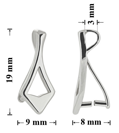 Sterling Silver Rhombus Shape Pinch Bail with Loop 19x9mm for Crystals Pendants