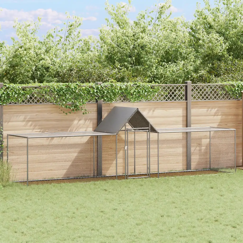 vidaXL Chicken Coop 16 4'x3 3'x4 9' Galvanized Steel Poultry House 9'Galvanized