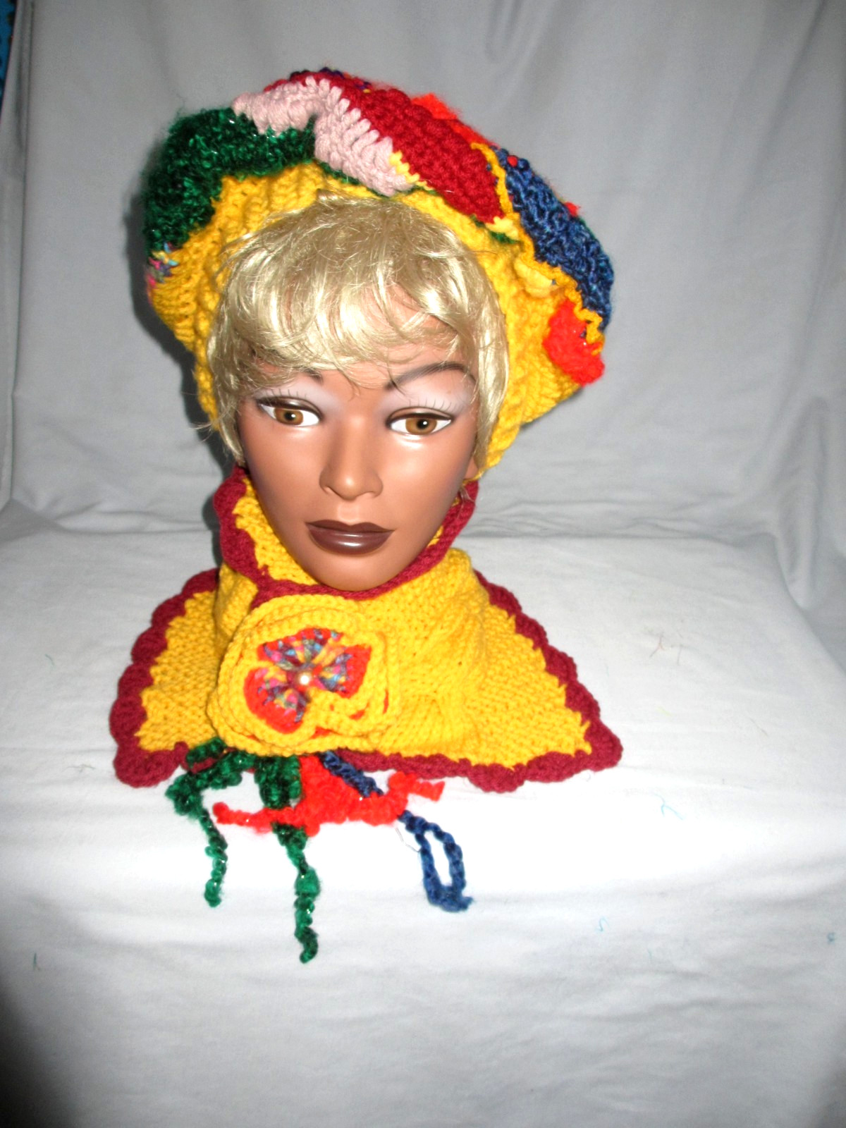 Handmade crocheted hat and scarf set size 20"-23" freeform style wool acrylic