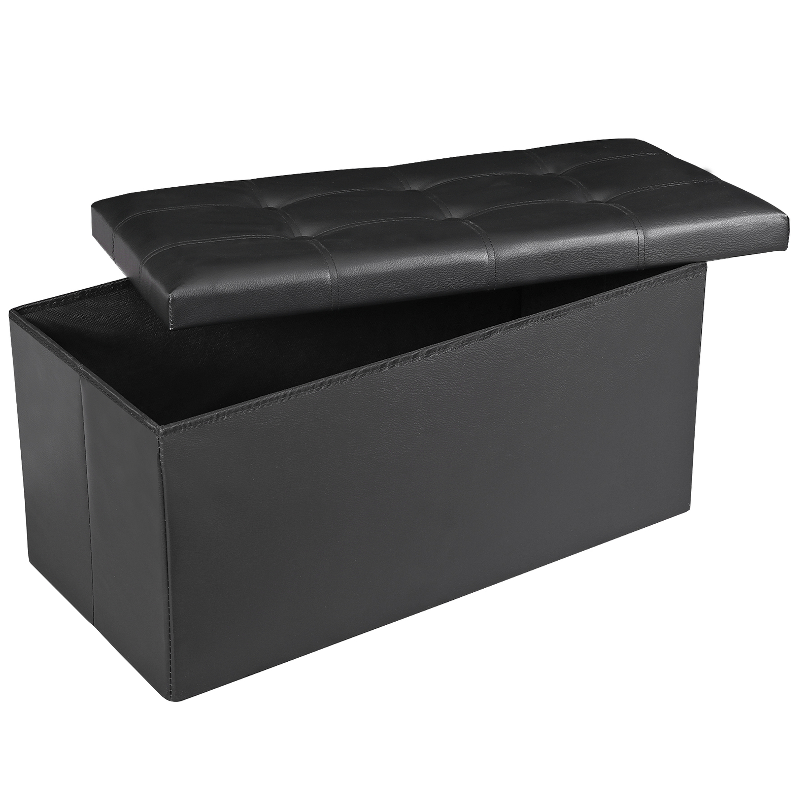 30" Folding Storage Ottoman Footstools MDF Frame Hallway Soft Seat Black