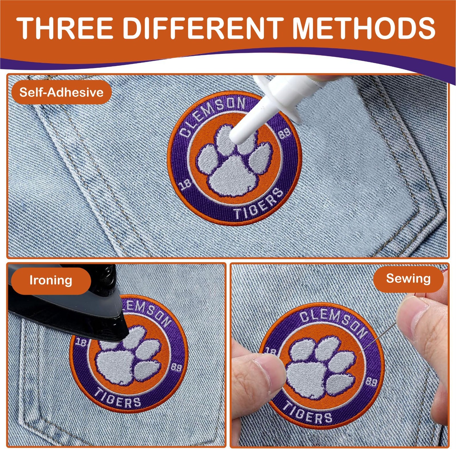 Clemson Tigers NCAA Team Logo Iron On Patch - Sew Patch - Embroidered Patch