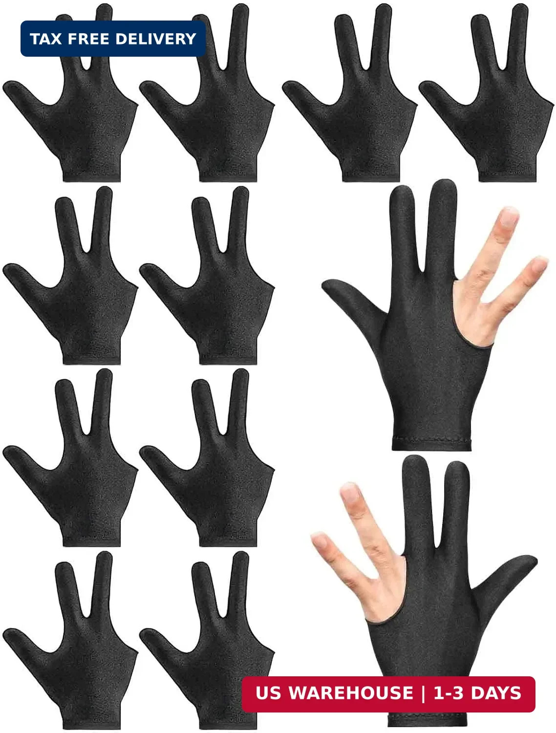 10 PCS 3 Fingers Pool Glove, Universal Billiards Gloves for Men & Women, Breatha