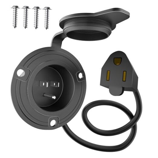 15A RV Shore Power Entrance Charger Plug 125V AC Power Outlet Waterproof