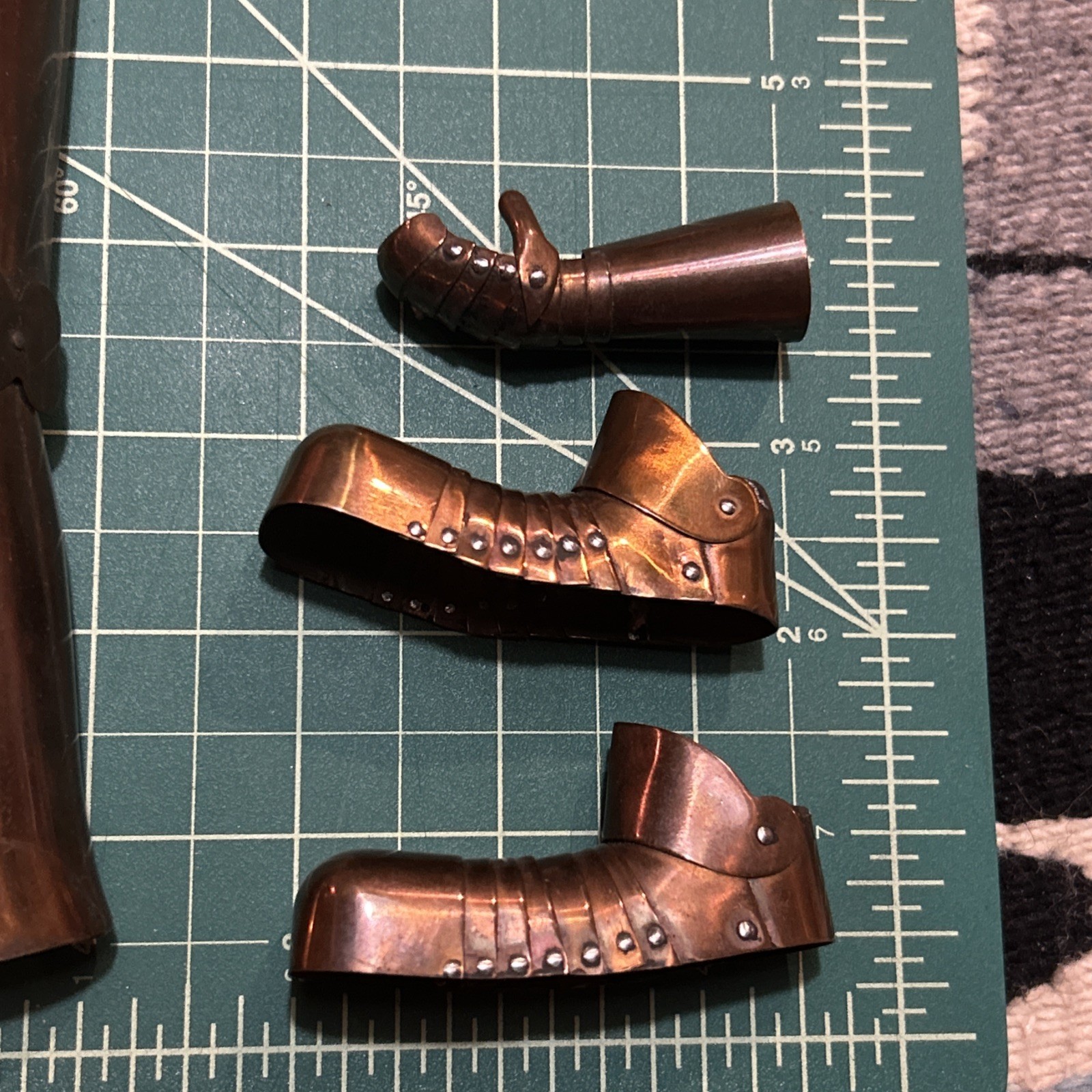 1930s-60s 12” Copper Mini Knight Armor Set + Sword Shield & Steel Stake Anvil
