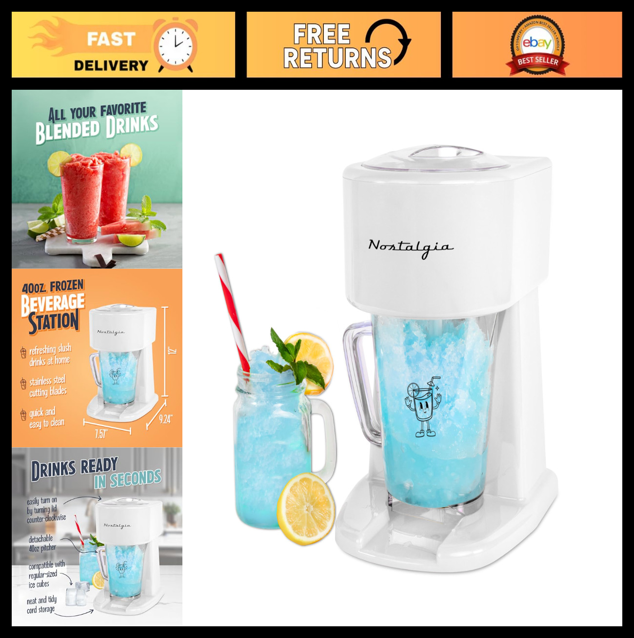 40-Ounce Slushie Machine & Ice Shaver - Frozen Beverage Maker for Cocktails, Sod