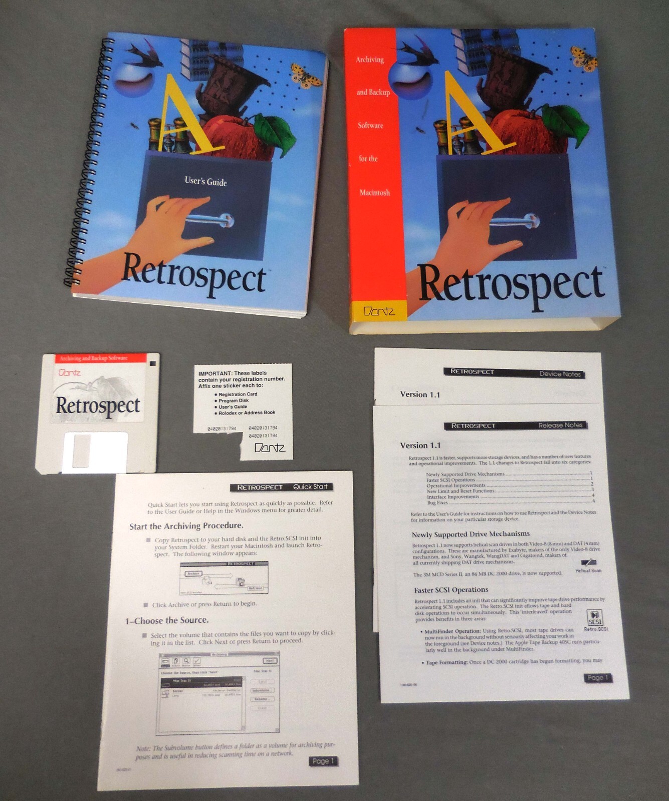 Dantz Retrospect Macintosh Backup Software 1.3 Vintage Mac Apple 3.5" Floppy