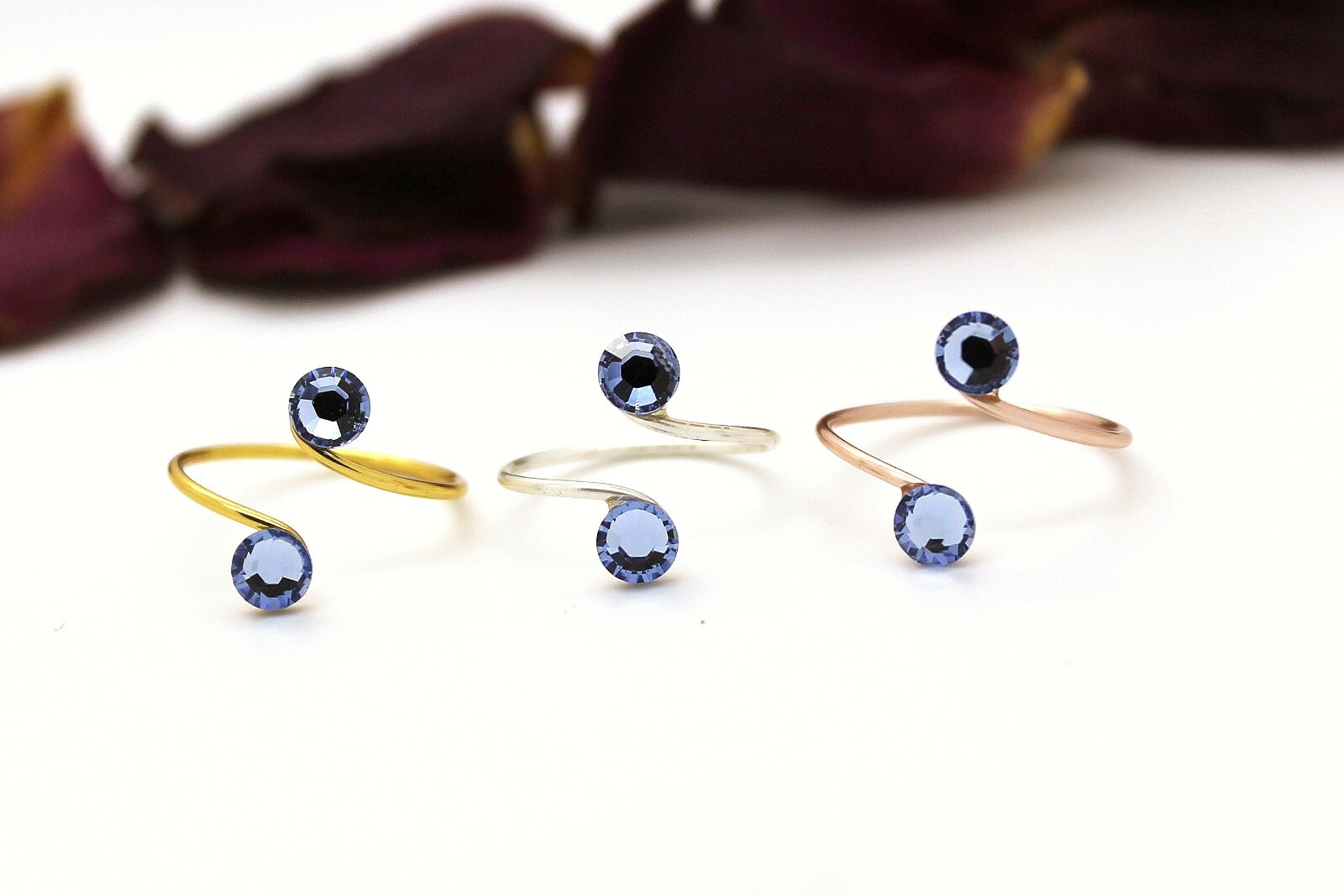 Adjustable Toe Rings Choose a Finish made with Light Sapphire Swarovski Elements