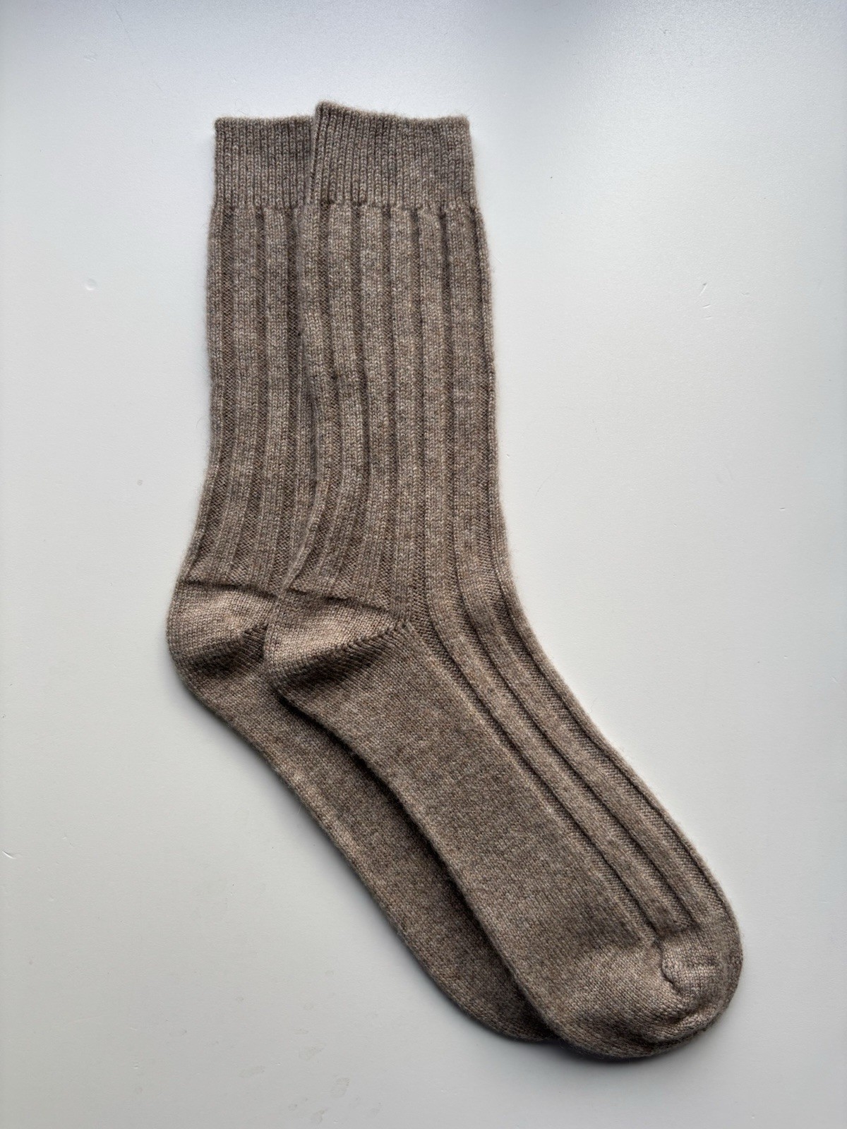 100% Pure Cashmere Soft Knitted Mushroom Brown Ribbed Mens Bed Socks Size 8-11